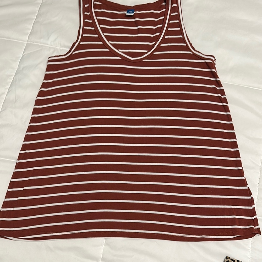 Old Navy Brown and White Striped Tank Top